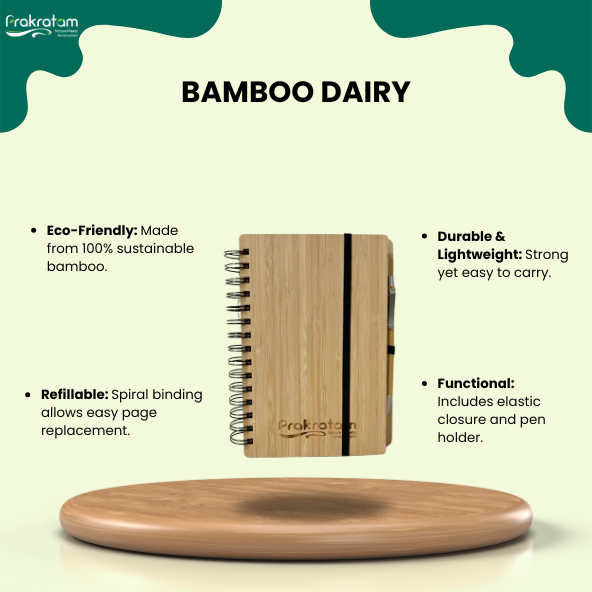 Bamboo Diary | Sustainable Bamboo Cover | Durable & Lightweight | Perfect for Journaling, Note-Taking, and Meetings