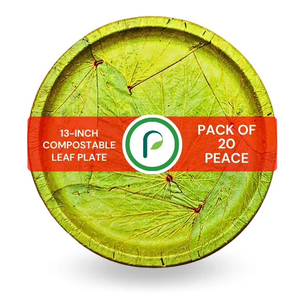 Prakratam [13 inch, (Pack of 20) Palash & Mahul Leaf Disposable Plates | Eco Friendly, Biodegradable, Use paltes | for Serving Rise & Snacks | Birthday, Wedding & Party