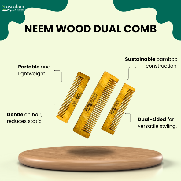 Neem Wood Dual Comb | 100% Natural and Eco-friendly | Chemical Free | Versatile Styling | Durable and Gentle on Hair | Lightweight and Portable